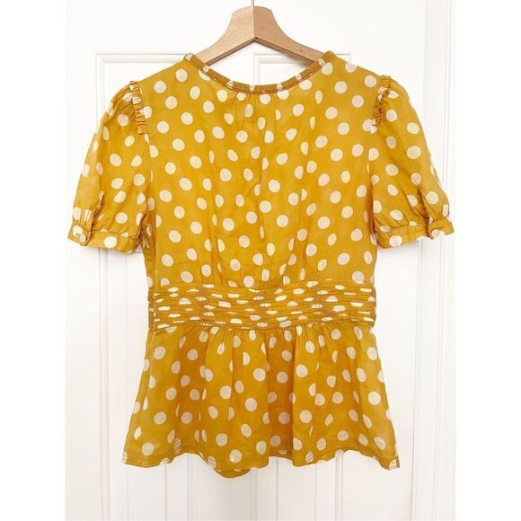 Tory Burch Ruth Top Blouse Yellow Polka Dot Size 2 - Picture 4 of 5